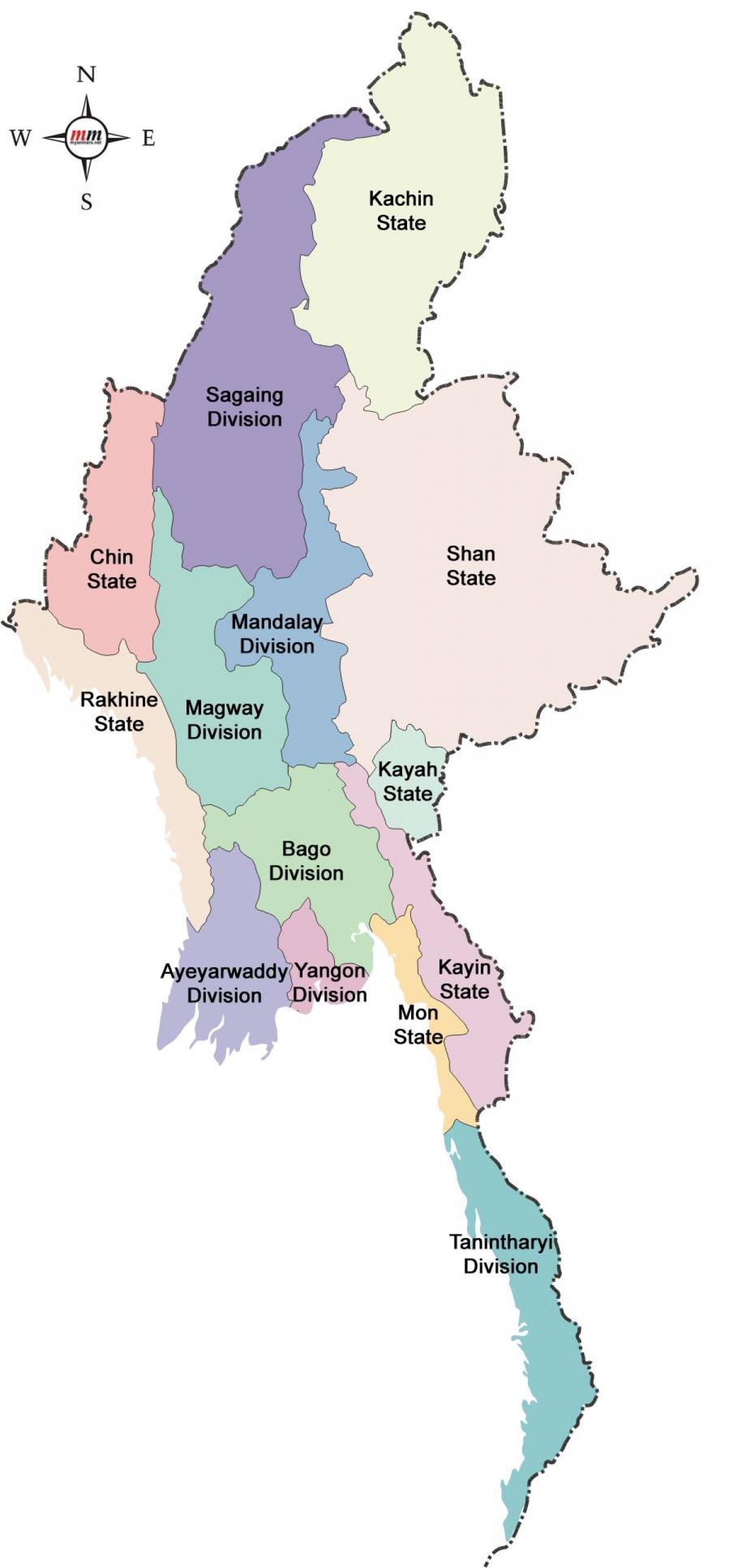 Mjanmas karte un valstis