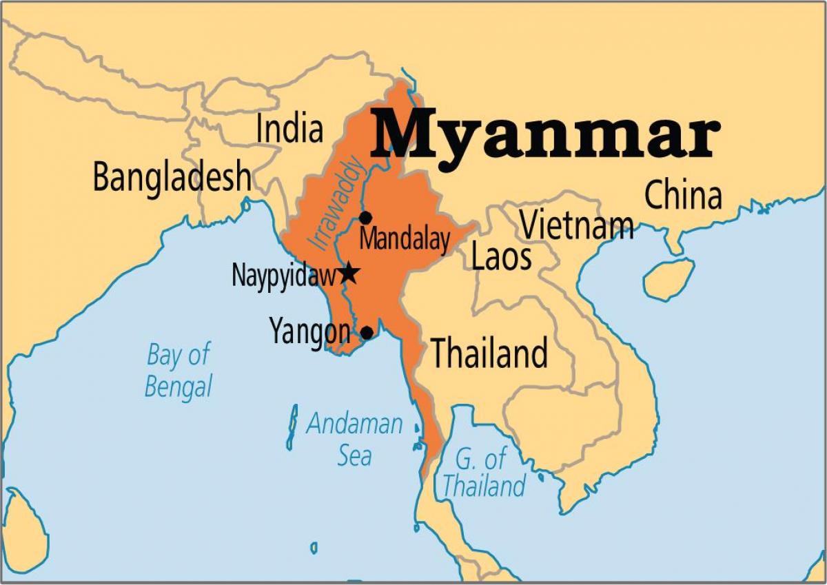 atrašanās vieta Mjanmas pasaules kartē
